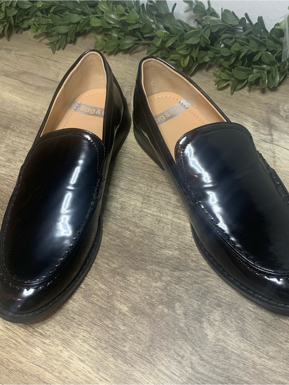 Rag & Co Womens Patent Leather Loafers Size 7.5 Black Corleone Style